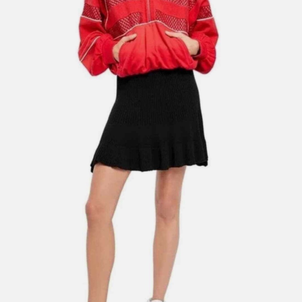 Free People Black Knit Ruffle Mini Skirt Size XS